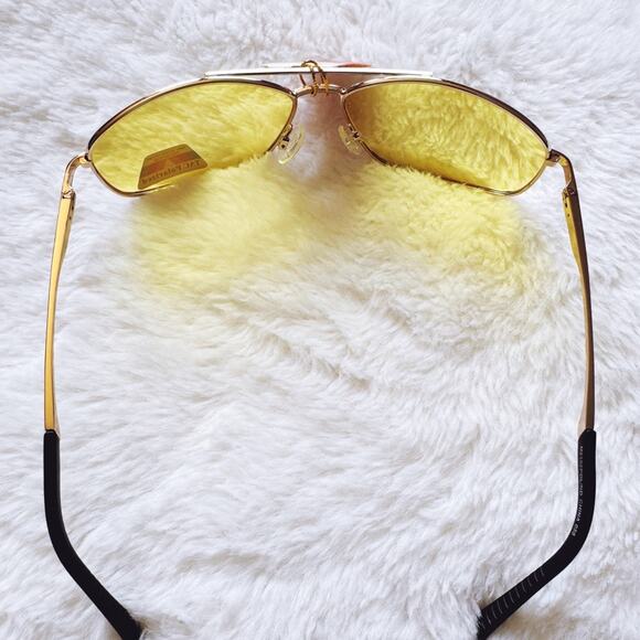 Oscar Clear Yellow w/ Gold Rim Aviator Sunglasses - Picture 8 of 11